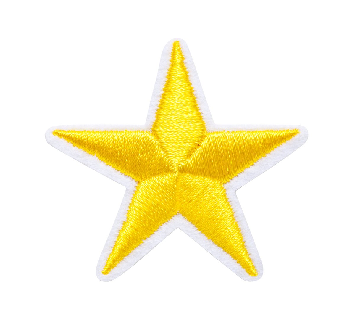 Parche bordado de estrella amarilla sobre fondo blanco